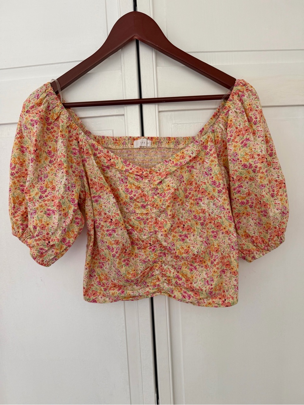 Lush Yellow Floral Puff Sleeve Crop Top